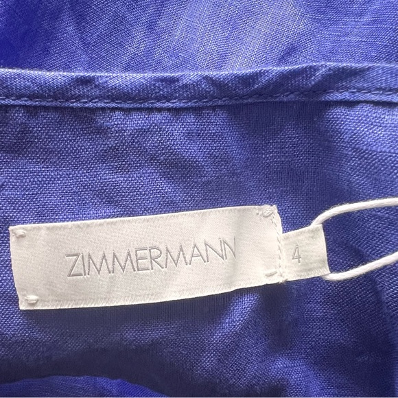 NWT Zimmermann Tropicana Asymmetric Open Back Linen Midi Dress Size XL /4 Blue - Picture 9 of 12